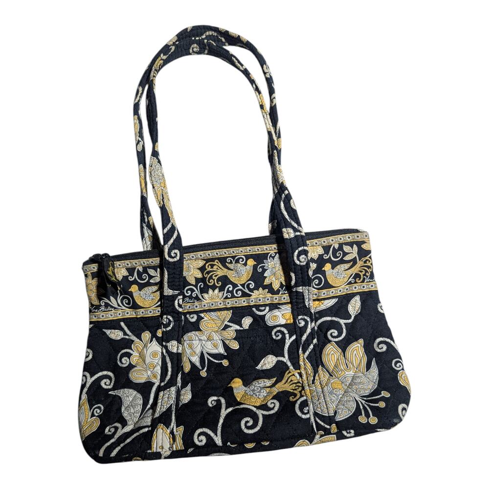 Vtg Y2K Vera Bradley Betsy Black Yellow Bird Floral Quilted Cotton Shoulder Bag